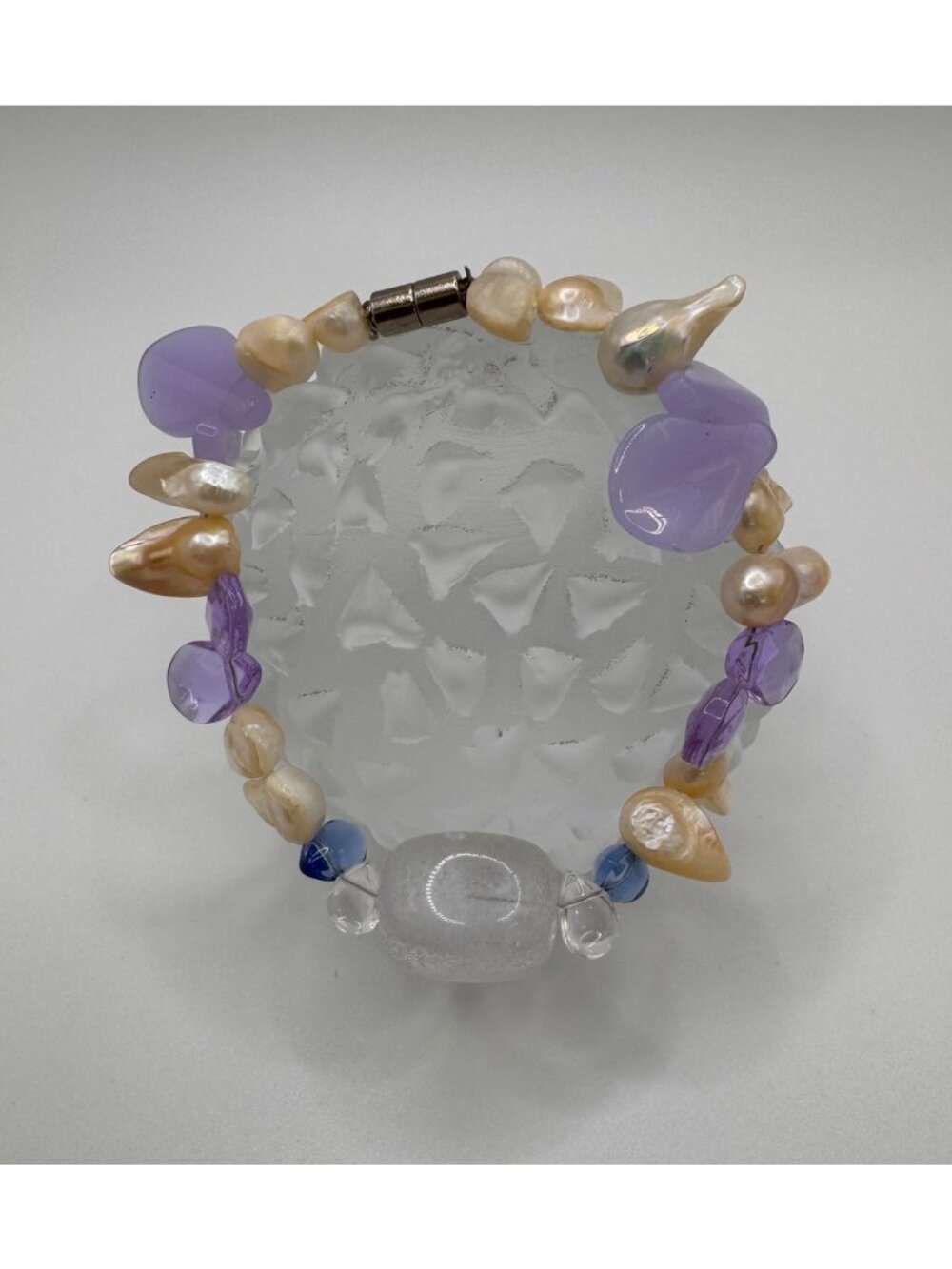 Keshi Pearl Quartz Amethyst Glass Bracelet Magnetic Clasp Artisan Pastel
